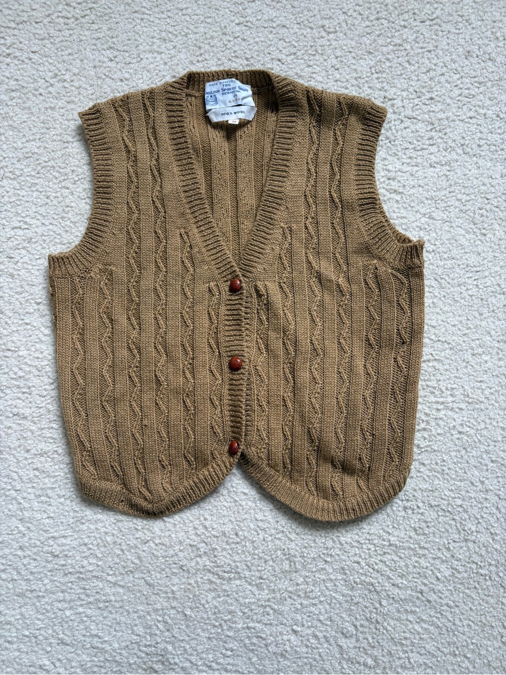 Vintage NWOT Aston tan wool sweater vest English Sports Bermuda EU 38 (sz S)